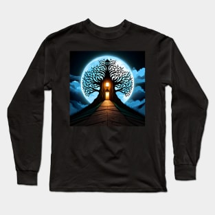 The Gothic Tree of Darkness against the Full Moon Long Sleeve T-Shirt